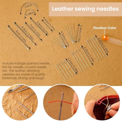 HASTHIP® 118PCS Leather Sewing Kit Leather Needles for Hand Sewing Heavy Duty Upholstery Repair Waxed Thread Large-Eye Stitching for Carseat Backpack Carpet Boots Shoes Sofa HASTHIP® 118PCS Leather Sewing Kit Leather Needles for Hand Sewing Heavy Duty Upholstery Repair Waxed Thread Large-Eye Stitching for Carseat Backpack Carpet Boots Shoes Sofa
